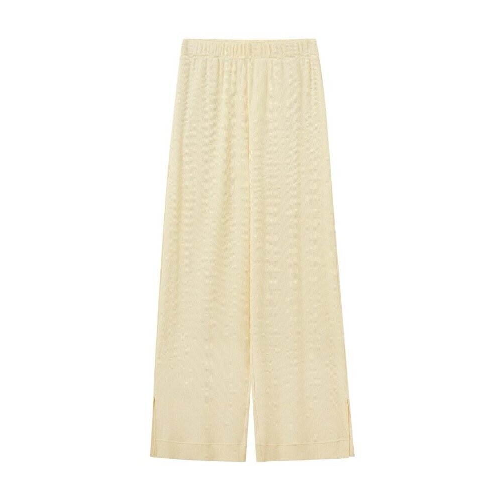 Neiwai Womens Ribbed Wide Leg Pant XL Beige High Rise Flare Pull On Minimalist - Picture 9 of 9